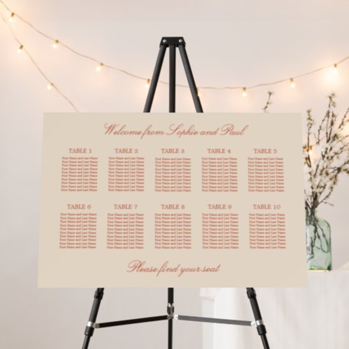 Terracotta Script 10 Table Seating Chart Foam Board