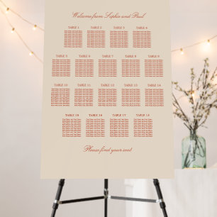 Terracotta Script 18 Table Wedding Seating Chart Foam Board