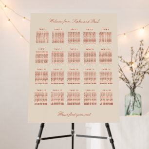 Terracotta Script 20 Table Wedding Seating Chart Foam Board