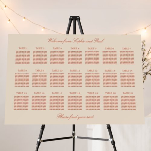 Terracotta Script 21 Table Wedding Seating Chart Foam Board