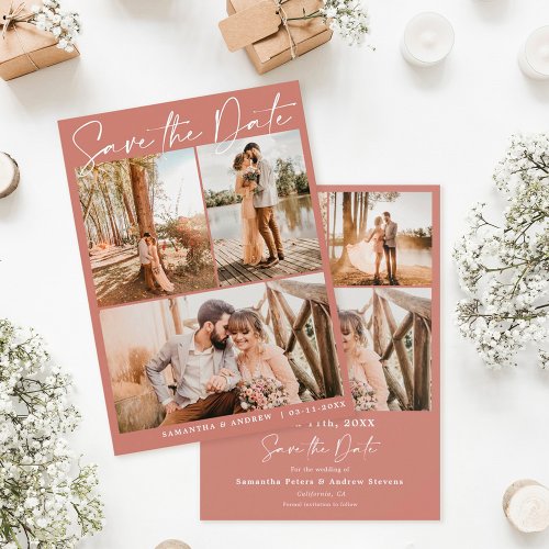 Terracotta script 6 photo wedding save the date