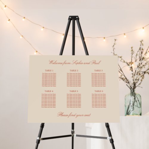 Terracotta Script 6 Table Wedding Seating Chart Foam Board