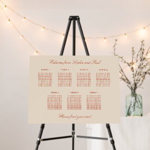 Terracotta Script 7 Table Wedding Seating Chart Foam Board
