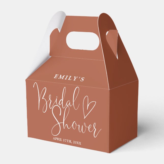 Terracotta Script Calligraphy Bridal Shower Favor Boxes (Front Side)