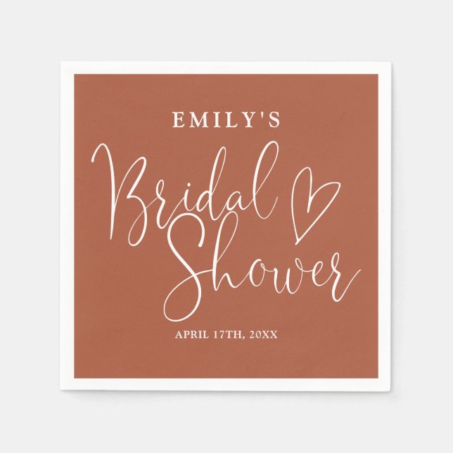 Terracotta Script Calligraphy Bridal Shower Napkins (Front)