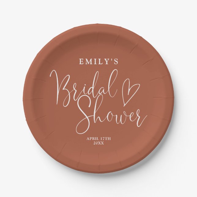 Terracotta Script Calligraphy Bridal Shower Paper Plates (Front)