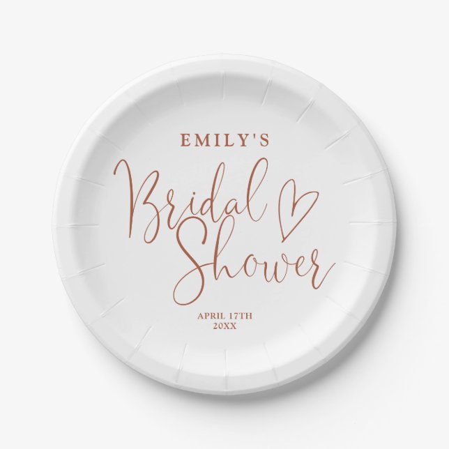 Terracotta Script Calligraphy Bridal Shower Paper Plates (Front)
