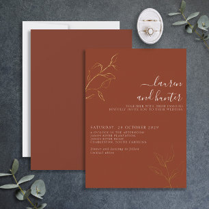 Terracotta Script Gold Botanical Wedding Foil Invi Foil Invitation