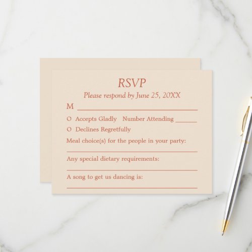 Terracotta Script Guest Choices Wedding RSVP Card