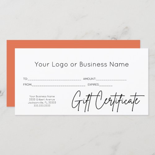 Terracotta Script Logo Business Gift Certificate
