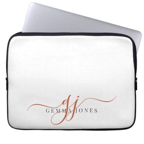 Terracotta Script Monogram Initials Minimalist  Laptop Sleeve