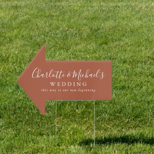 Terracotta Script Name Wedding This Way Arrow Sign