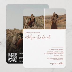Terracotta script names 3 photos qr code wedding invitation