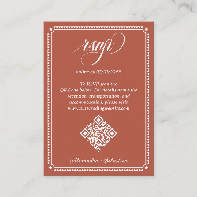 Terracotta Script Online RSVP QR Code Wedding Enclosure Card (Front)