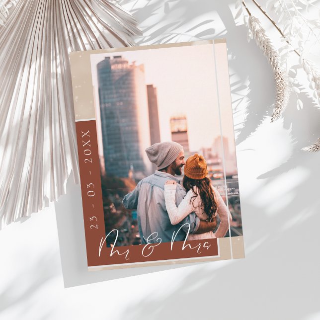 Terracotta Script Photo Save the Date Card (Creator Uploaded)