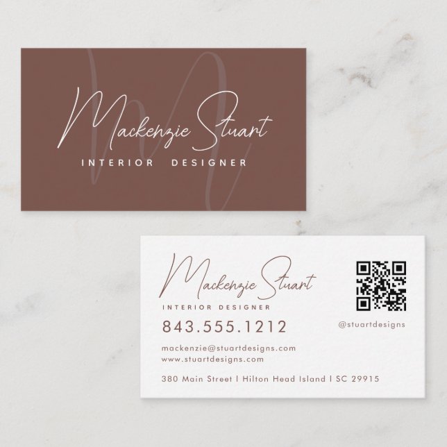 Terracotta Script QR Code Modern Elegant Business Card (Front/Back)