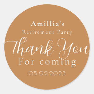 Terracotta Script Retirement Thank You Favor Classic Round Sticker
