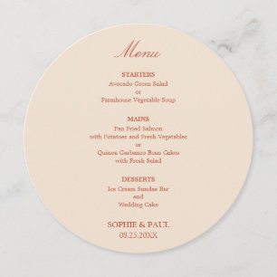 Terracotta Script Round Wedding Menu