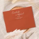 Terracotta Script Simple Wedding Return Address Envelope<br><div class="desc">Featuring signature script names,  this elegant return address envelope can be personalized with your names and address details in chic white lettering on a terracotta background. You can customize the background to your favorite wedding theme color. Designed by Thisisnotme©</div>