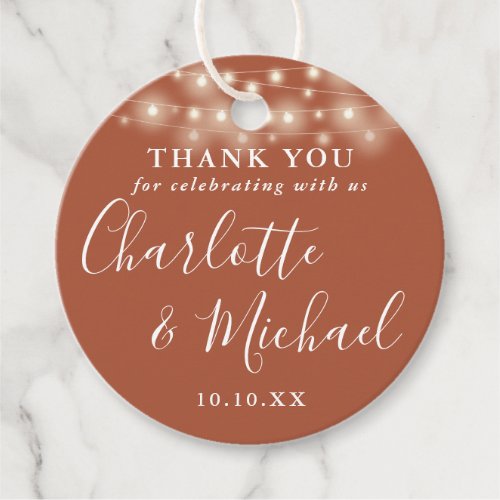 Terracotta Script String Lights Thank You Favor Tags