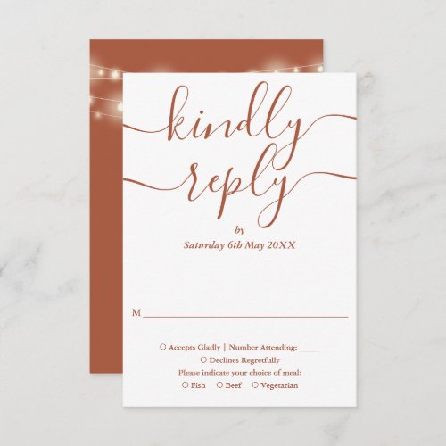 Terracotta Script String Lights Wedding RSVP Card