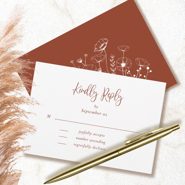 Terracotta Script Typography Floral Wedding RSVP  (Creator Uploaded)