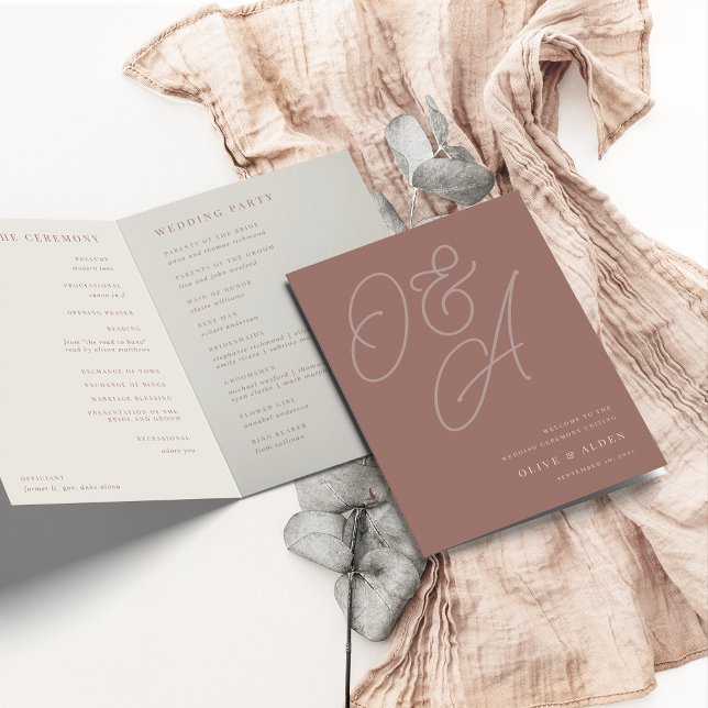 Terracotta | Script Watermark Monogram Wedding Program (Creator Uploaded)