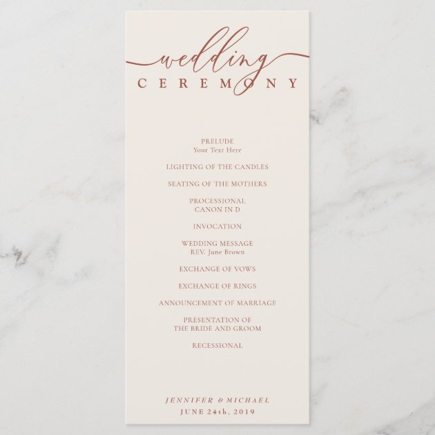Terracotta Script Wedding Ceremony Plan Program
