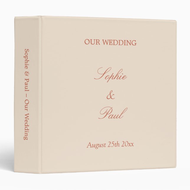 Terracotta Script Wedding Photo Album 3 Ring Binder (Front/Spine)