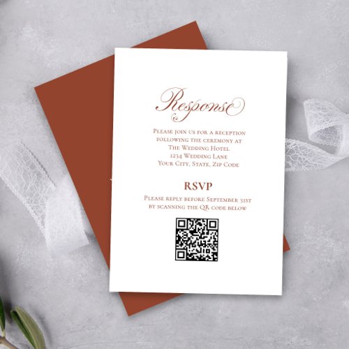 Terracotta Script Wedding RSVP QR Code Enclosure Card