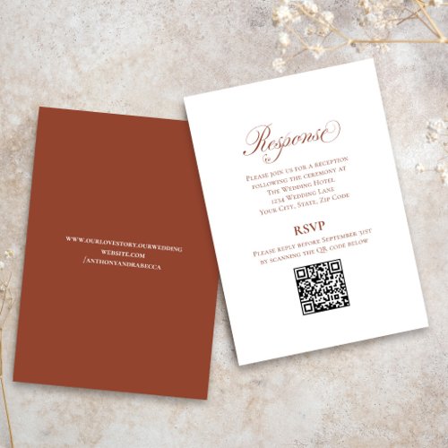 Terracotta Script Wedding RSVP QR Code Enclosure Card