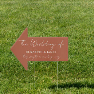Terracotta Script Wedding This Way Arrow Sign