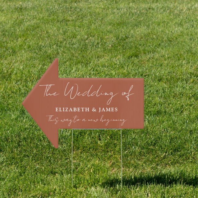 Terracotta Script Wedding This Way Arrow Sign (Insitu)