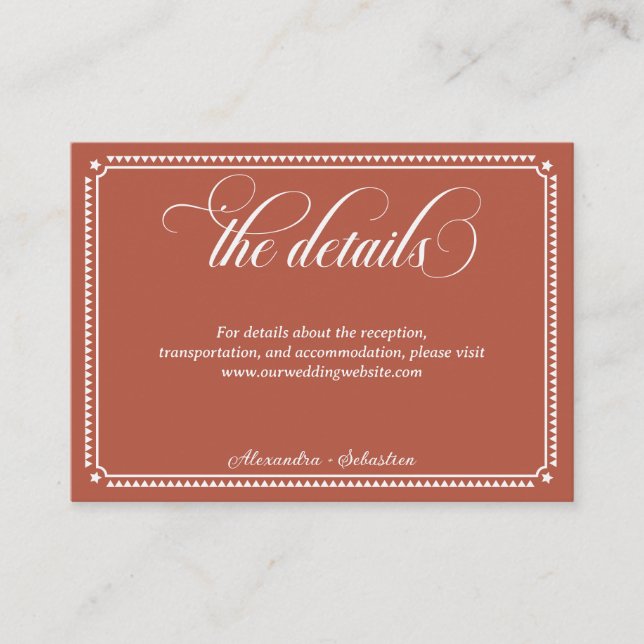 Terracotta Script Western Rustic Wedding Details Enclosure Card (Front)