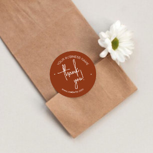 Terracotta Scripted Business Thank You Classic Round Sticker