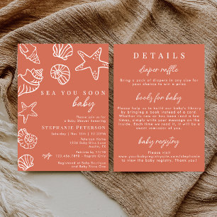 Terracotta Sea You Soon All In One Baby Shower Invitation