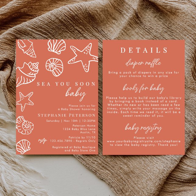 Terracotta Sea You Soon All In One Baby Shower Invitation (Creator Uploaded)
