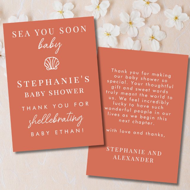 Terracotta Sea You Soon Baby Shower Thank You Card (Creator Uploaded)