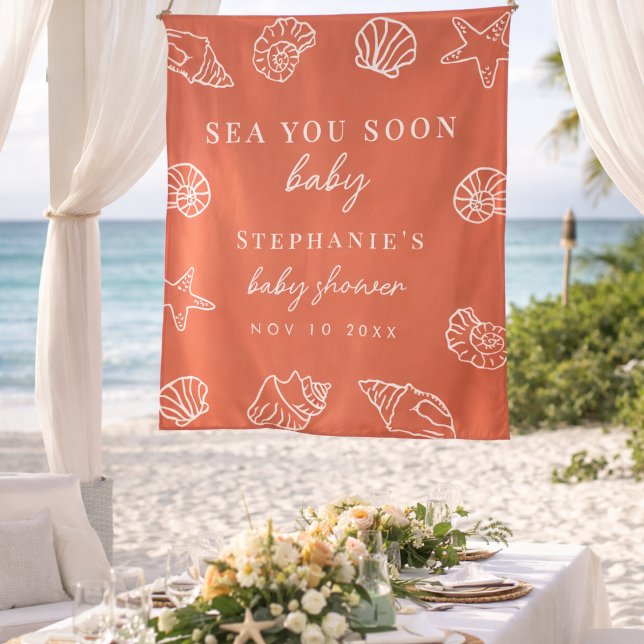 Terracotta Sea You Soon Beach Baby Shower Backdrop (Creator Uploaded)