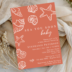 Terracotta Sea You Soon Coastal Beach Baby Shower Invitation
