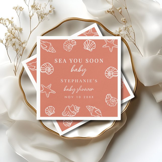 Terracotta Sea You Soon Coastal Beach Baby Shower Napkins (Creator Uploaded)