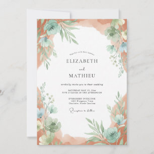 Terracotta Seafoam Painted Wedding Invitation
