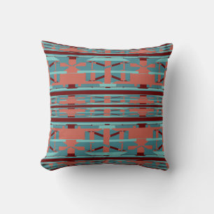 Terracotta Seafoam Teal Burgundy Southwest Look Throw Pillow