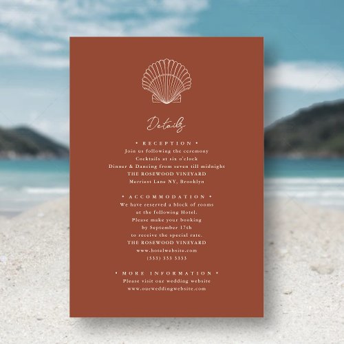 Terracotta Seashell Beach Destination Wedding Enclosure Card