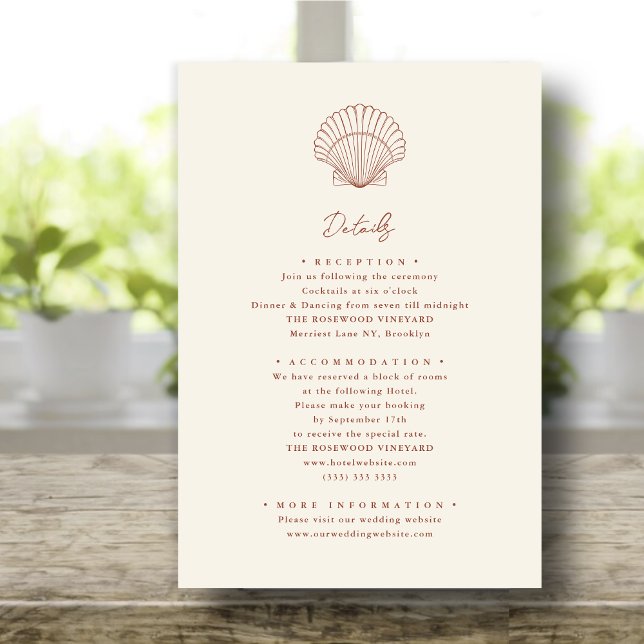 Terracotta Seashell Beach Destination Wedding Enclosure Card (Creator Uploaded)