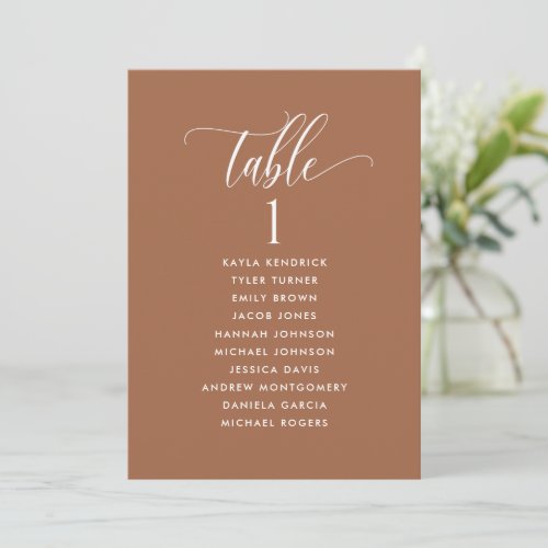 Terracotta Seating Plan Cards with Guest Names