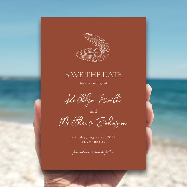 Terracotta Shell Beach Ocean Destination Wedding Save The Date (Creator Uploaded)