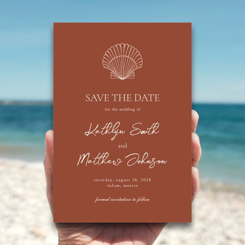 Terracotta Shell Beach Ocean Destination Wedding Save The Date
