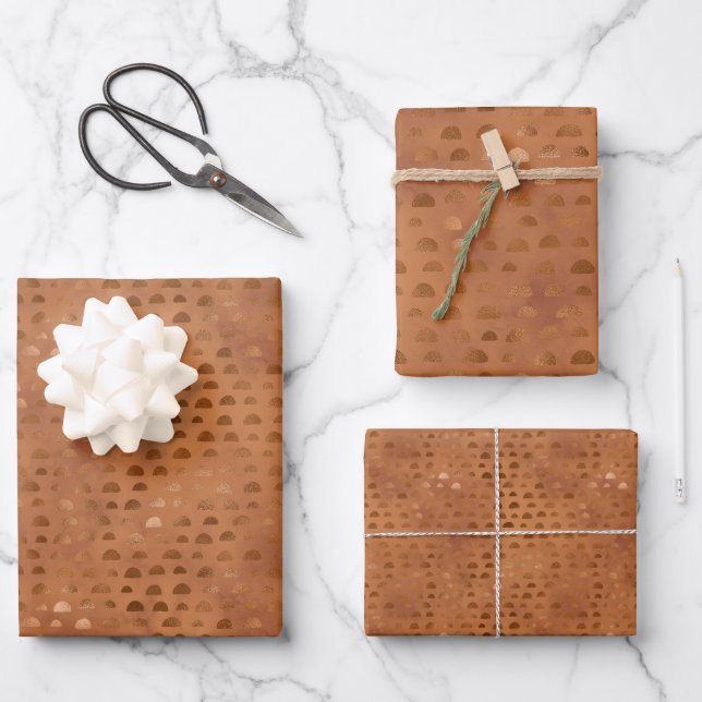 Terracotta Shimmer Geometric Wrapping Paper Sheets (Front)