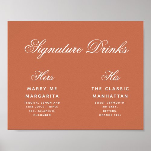 Terracotta Signature Drinks Script Wedding Sign